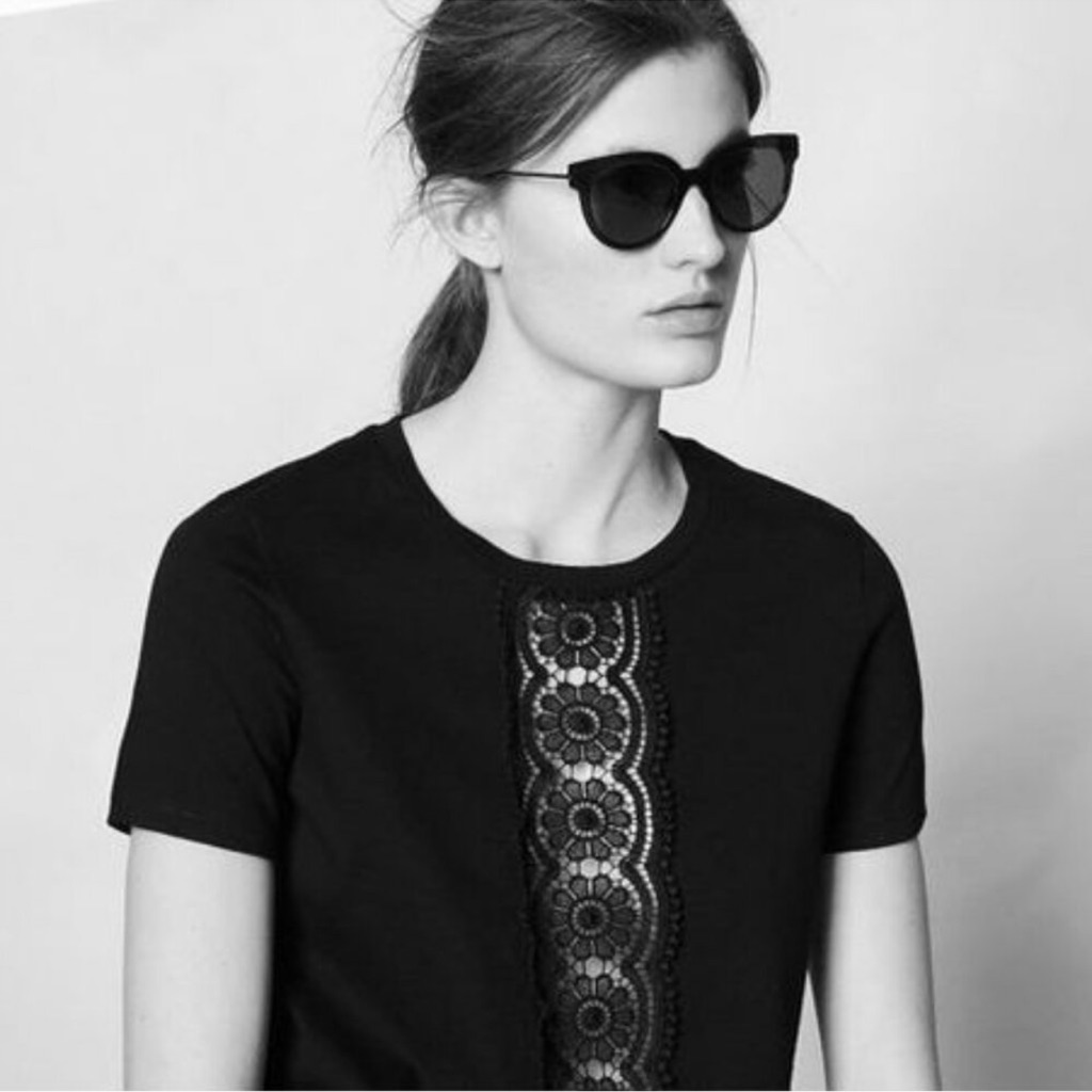 Sandro Amara Sunburst Lace-Inset Tee In Black, S